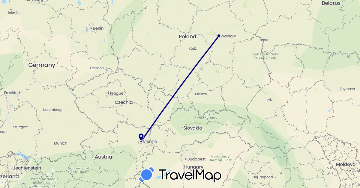 TravelMap itinerary: driving in Austria, Poland (Europe)